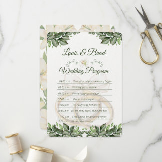 Rustic Forest Greenery Floral Wedding Program Card Programmakaart