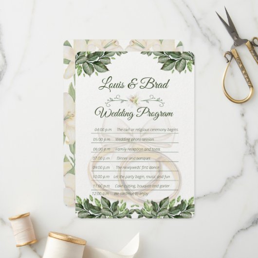 Rustic Forest Greenery Floral Wedding Program Card Programmakaart (Voorkant / Achterkant in situ)