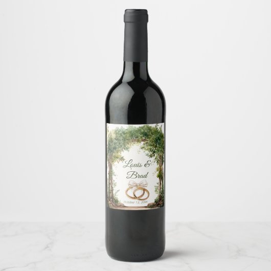 Rustic Forest Greenery Wedding Wine Bottle Label Wijn Etiket (Voorkant)