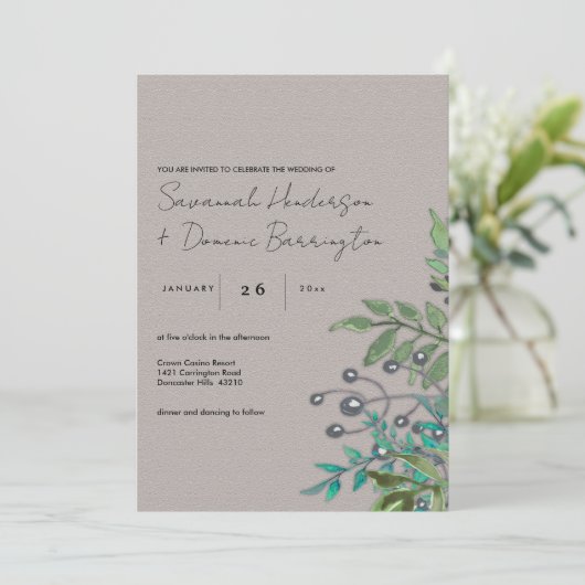 Rustic Forest Greens op Slate Gray Wedding Kaart (Staand voorkant)