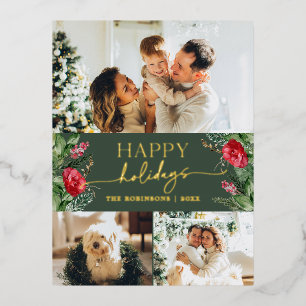 Rustic Forest Groen Botanisch Gebladerte 3 Foto Go Folie Feestdagen Briefkaart