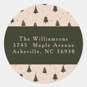 Rustic Forest Groen Kerstbomen Retouradres Ronde Sticker