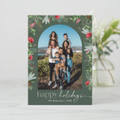 Rustic Forest Groen Zalig Kerstfeest Botanische Bo Feestdagenkaart (Staand voorkant)