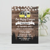 Rustic Forest Happy Camper Birthday Barn Wood Kaart (Staand voorkant)