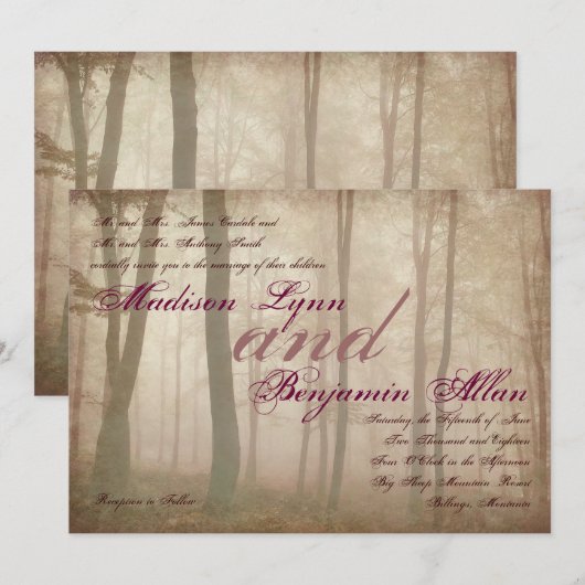 Rustic Forest Herfst Autumn Country Wedding Invite Kaart (Voorkant / Achterkant)