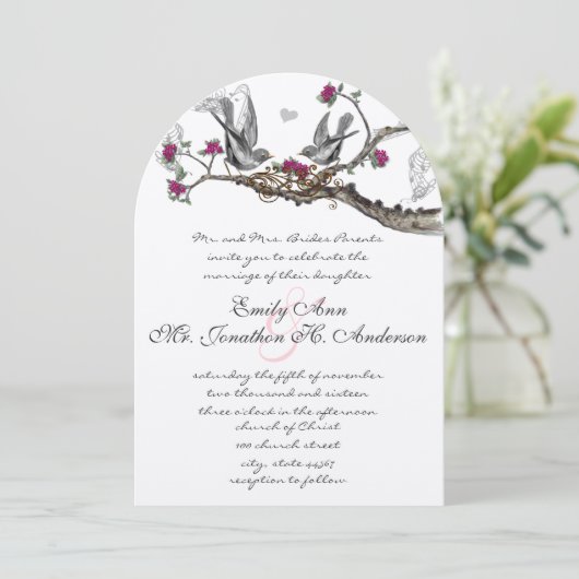 Rustic Forest Love Bird Wedding Kaart (Staand voorkant)