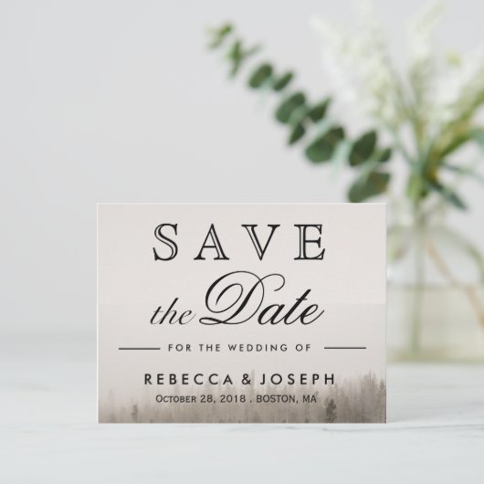 Rustic Forest Misty Landscape Wedding Aankondigingskaart (Staand voorkant)
