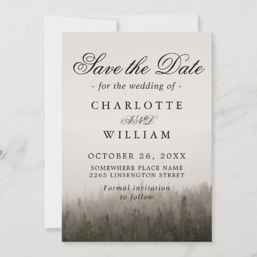 Rustic Forest Misty Landscape Wedding Save The Date (Voorkant)