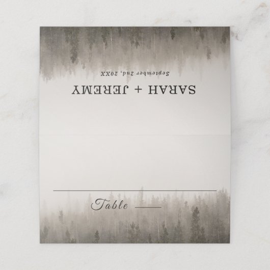 Rustic Forest Misty Landschap Wedding Place Card Plaatskaartje (Buitenkant ongevouwen)