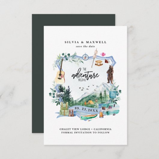 Rustic Forest Mountain | Camping Wedding Crest (Voorkant / Achterkant)