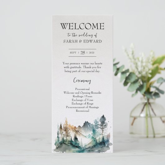 Rustic Forest Mountain huwelijksprogramma (Staand voorkant)