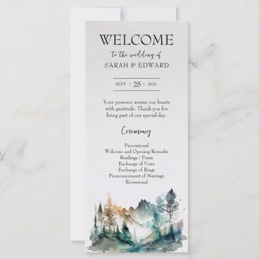 Rustic Forest Mountain huwelijksprogramma (Voorkant)