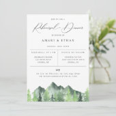 Rustic Forest Mountain Rehearsal Dinner Aankondiging (Staand voorkant)