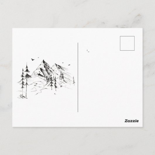 Rustic Forest Mountain Sketch Destination Wedding Briefkaart (Achterkant)