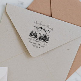 Rustic Forest Mountain Sketch Return Address Zelfinktende Stempel