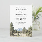 Rustic Forest Mountain Skyline QR Code Wedding Kaart (Staand voorkant)