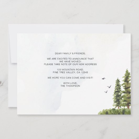 Rustic Forest Mountain We hebben New Home Moving b Aankondiging (Achterkant)