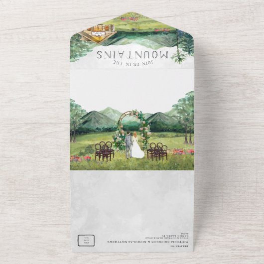 Rustic Forest Mountain Wedding All In One Uitnodiging (Buitenkant)