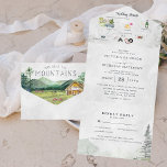 Rustic Forest Mountain Wedding All In One Uitnodiging<br><div class="desc">Plaats de toon voor een opwindend trouwweekend met een douane reisuitnodiging. Deze uitnodiging is een geweldige manier om je gasten aanvullende informatie te geven over de bruiloft. Deze kaarten kunnen een lijst maken van de feestelijkheden rond je trouwweekend, zoals welkome cocktails, na feestjes en 's ochtends na de brunches. Als...</div>