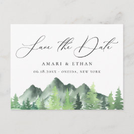 Rustic Forest Mountain Wedding Bewaar de datum Aankondigingskaart