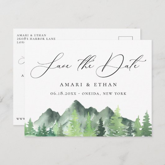 Rustic Forest Mountain Wedding Bewaar de datum Aankondigingskaart (Voorkant / Achterkant)