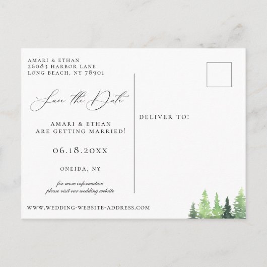 Rustic Forest Mountain Wedding Bewaar de datum Aankondigingskaart (Achterkant)