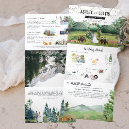 Rustic Forest Mountain Wedding Drieluik Uitnodiging