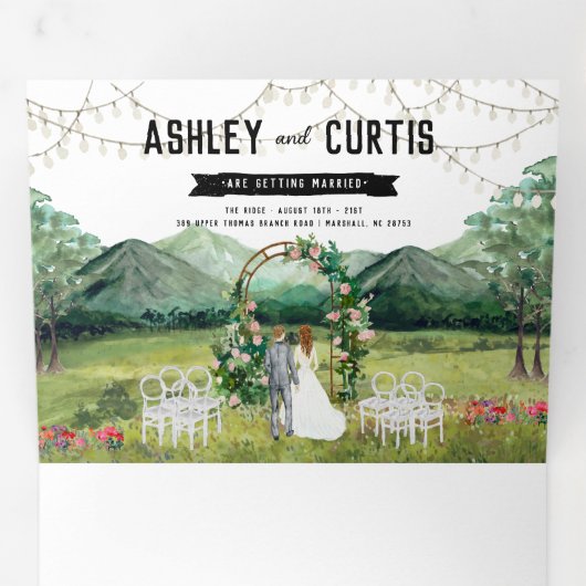 Rustic Forest Mountain Wedding Tri-Fold Uitnodigin Drieluik Uitnodiging (Binnenzijde eerst)