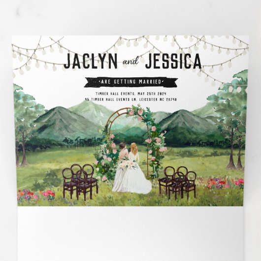 Rustic Forest Mountain Wedding Tri-Fold Uitnodigin Drieluik Uitnodiging (Binnenzijde eerst)