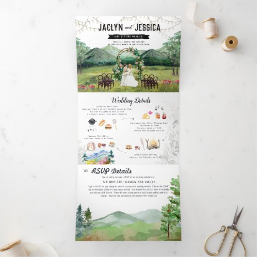 Rustic Forest Mountain Wedding Tri-Fold Uitnodigin Drieluik Uitnodiging (Binnen)