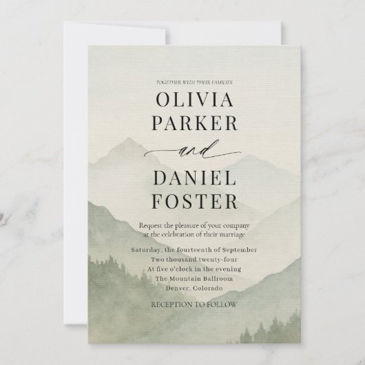 Rustic Forest Mountains Destination Wedding Kaart (Voorkant)