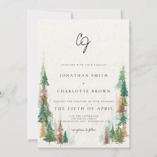 Rustic Forest & Mountains Monogram Weddenschap Kaart (Voorkant)