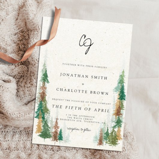 Rustic Forest & Mountains Monogram Weddenschap Kaart