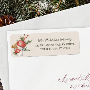 Rustic Forest Mushrooms kerstretour adres Etiket