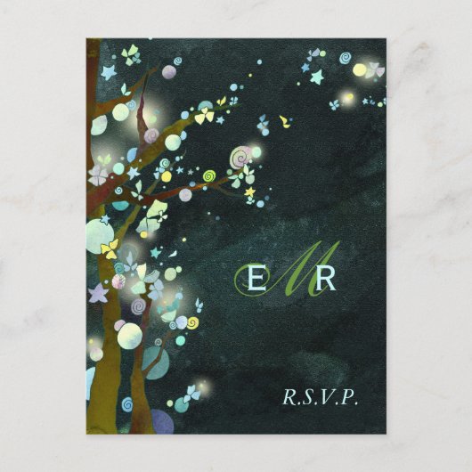 Rustic Forest Night Wedding RSVP Uitnodiging Briefkaart (Voorkant)