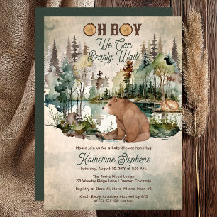 Rustic Forest Oh Boy Barly Wait Baby shower Kaart