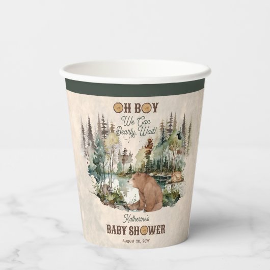 Rustic Forest Oh Boy Barly Wait Baby shower Papieren Bekers (Achterkant)