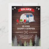 Rustic Forest One Happy Camper 1e Verjaardagsfeest Kaart (Voorkant)