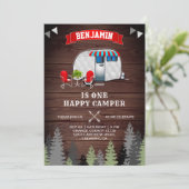 Rustic Forest One Happy Camper 1e Verjaardagsfeest Kaart (Staand voorkant)