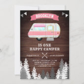 Rustic Forest One Happy Camper 1e Verjaardagsfeest Kaart (Voorkant)