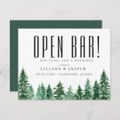 Rustic Forest OPEN BAR Save the Date Humor Aankondiging (Voorkant / Achterkant)