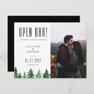 Rustic Forest OPEN BAR Save the Date Humor Aankondiging