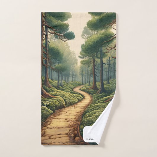 Rustic Forest Path met naam en monogram Bad Handdoek (Handdoek)