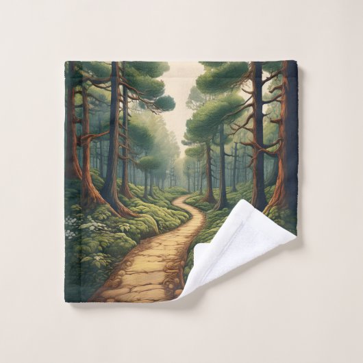 Rustic Forest Path met naam en monogram Bad Handdoek (Wasdoekje)