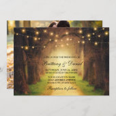 Rustic Forest Path String Lights Photo Wedding Kaart (Voorkant / Achterkant)