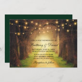 Rustic Forest Path String Lights Wedding Green Kaart (Voorkant / Achterkant)