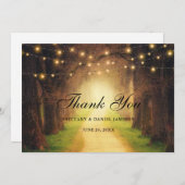 Rustic Forest Path Wood String Lights Wedding Bedankkaart (Voorkant / Achterkant)