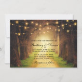 Rustic Forest Path Wood String Lights Wedding Kaart (Voorkant)