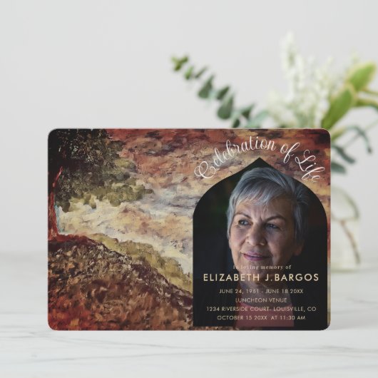 Rustic Forest Photo Celebration of Life Kaart (Staand voorkant)