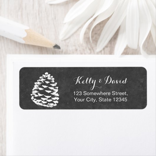 Rustic Forest Pine Cones Chalkboard Wedding Etiket (Insitu)